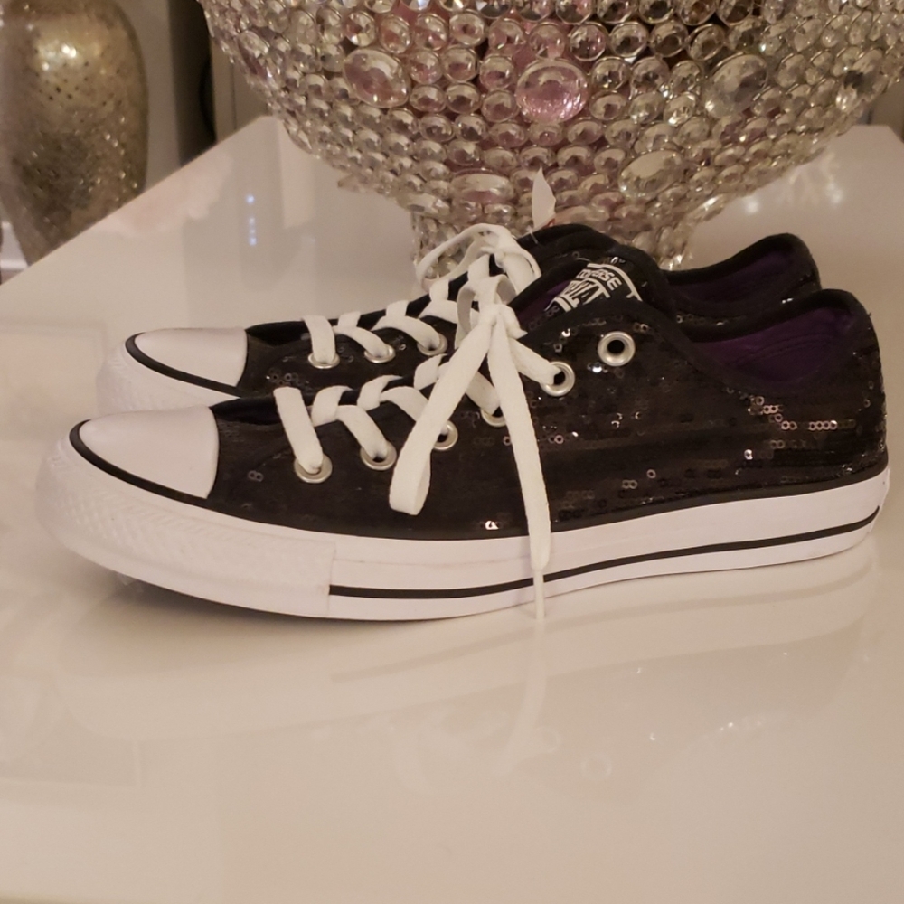 Black Sequin Converse All Stars- Size 9